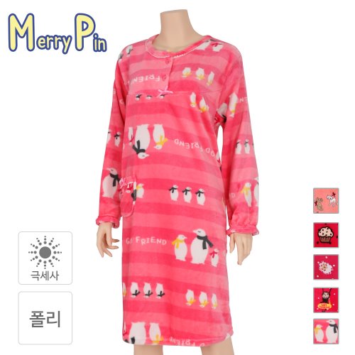 [메리핀] 밍크 극세사 여성 수면 원피스 잠옷 MJP0001